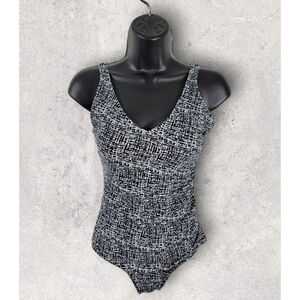 Speedo Women's Size 8 Side Shirred One‎ Piece Swimsuit Black & White